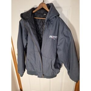 NFL TEAM Patriots  Gray Canvas Black Quilted Lining Hooded Winter Jacket 273